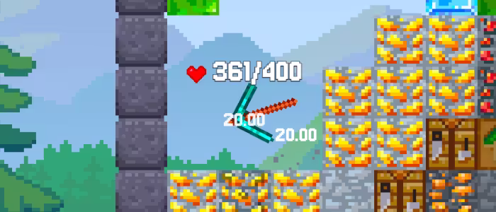 A picareta em queda coletando multiplicadores de ganho enquanto golpeia e quebra blocos